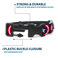 Buckle-Down Marvel Captain America Shield Repeat Navy collar D-ring demonstrates durable leash attachment