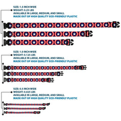 Buckle-Down Marvel Captain America Shield Repeat Navy collar side view emphasizes vibrant print