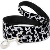 Buckle-Down pet leash with cow pattern print in white and black for 6ft use
