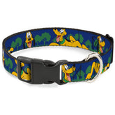 Buckle-Down Pluto collar in landscape view shows bold blue and green pattern for daily walks