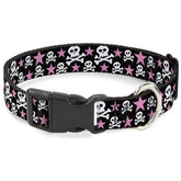 Buckledown Skulls & Stars collar front view showing bold pattern for everyday style