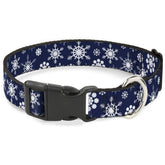 Buckle-Down Snowflakes collar in blue and white adds stylish daily wear for dogs.