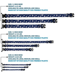Buckle-Down Snowflakes D-ring detail shows secure leash attachment for daily adventures.