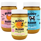 BUDDY BUDDER Bark Bistro beef broth jar shows simple ingredients for a tasty dog treat.