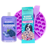 Buddy Budder Bark Bistro lick mat set for slow eating and mental engagement.