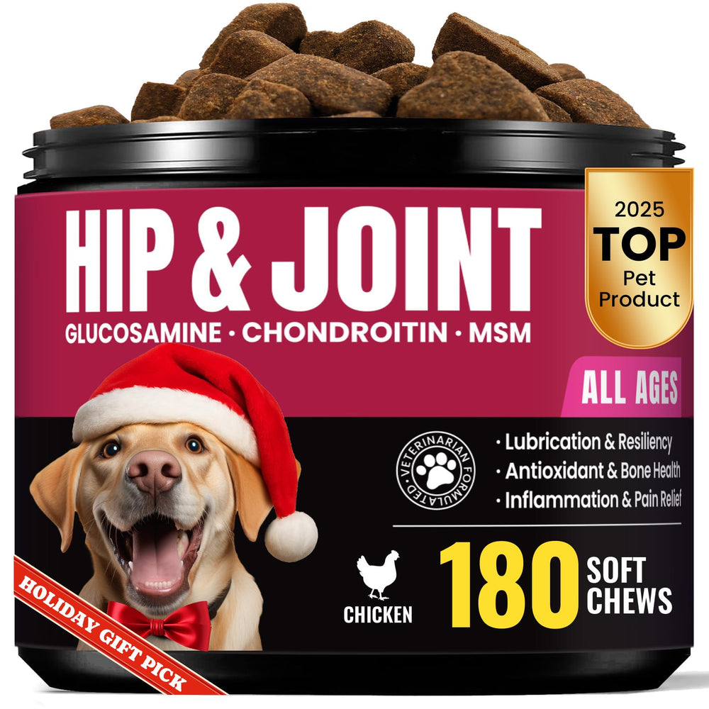 BuddyCheer glucosamine dog joint chews bottle promotes daily joint support.