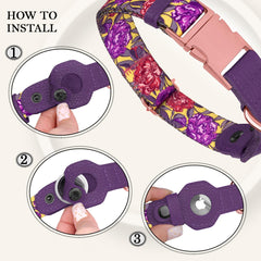 BUDKAS AirTag dog collar nylon pattern closeup emphasizes lightweight durability.
