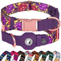 BUDKAS AirTag dog collar Peonies back view shows stylish pattern and secure fit.