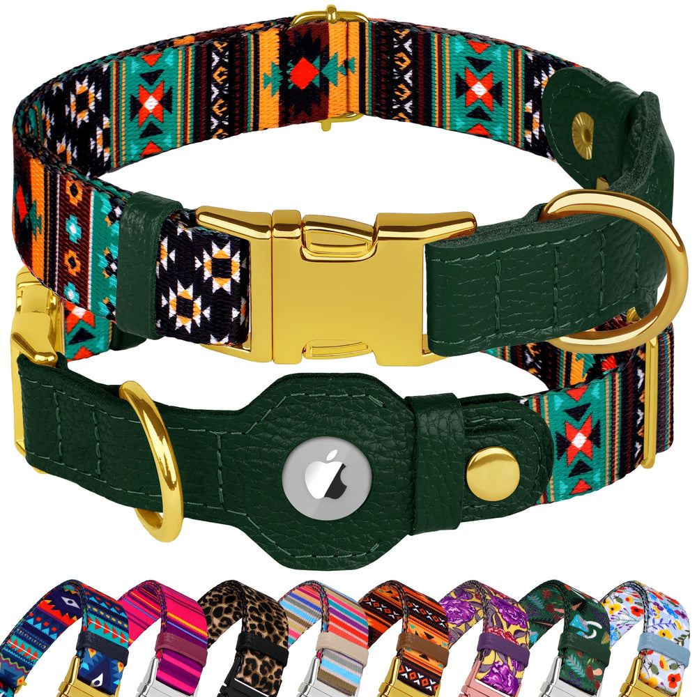Budkas AirTag Dog Collar Tribal with built-in holder for Find My tracking.