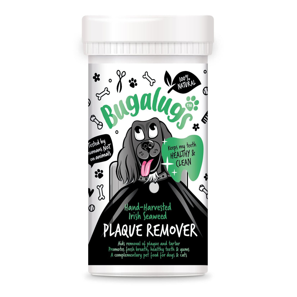 BUGALUGS Plaque Remover packaging front signals natural pet dental support