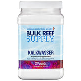 Bulk Reef Supply Kalkwasser bottle on display for easy reef calcium and alkalinity support.