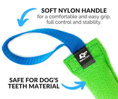 Bull Fit K9 bite tug toy handles close-up highlights dual handles for controlled tug sessions