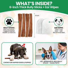 Bully Bark Naturals thick 6in bully-stick closeup texture highlights durability and satisfying chew.