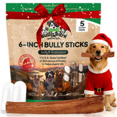 Bully Bark Naturals thick 6in bully-stick packaging shows long-lasting chew appeal for dogs.
