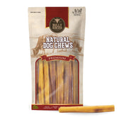 Bully Bunches premium odor-free bully sticks pack front for long-lasting dog chews.