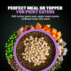 bully max toppers over kibble bowl demonstrates easy meal enhancement for everyday feeding