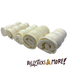 Bullysticks & More beef cheek rolls close-up reveals extra-thick texture for strong chewers.