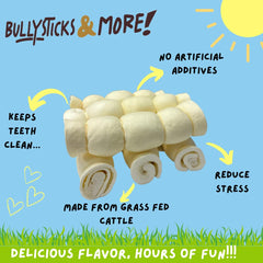 BULLYSTICKS & MORE beef cheek rolls dog-chew scene shows natural, protein-rich treat appeal.
