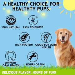 BULLYSTICKS & MORE Beef Cheek Rolls no-hide badge highlights safe rawhide-free chew.