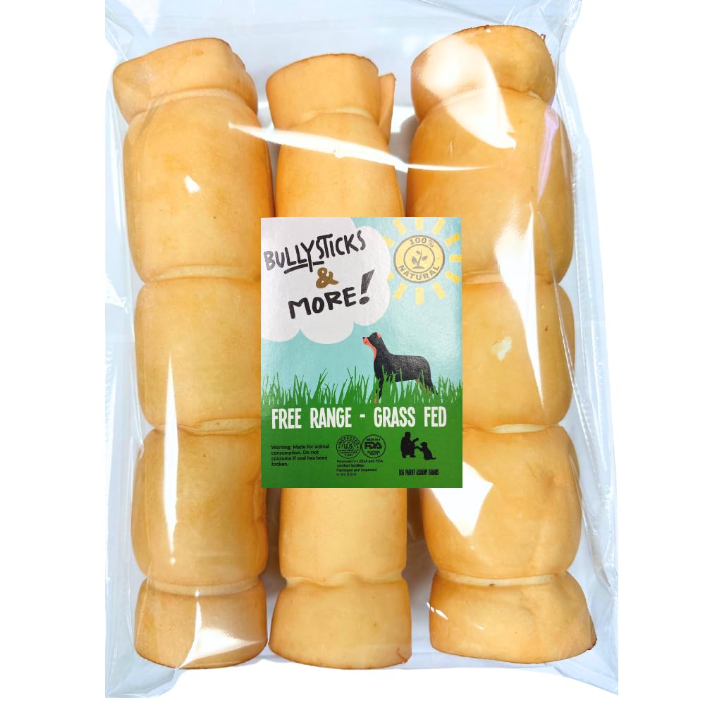 BULLYSTICKS & MORE Beef Cheek Rolls peanut butter 3-count pack promotes a long-lasting chew for dogs.