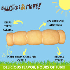 BULLYSTICKS & MORE Beef Cheek Rolls texture closeup shows chewy, protein-rich dog treat.
