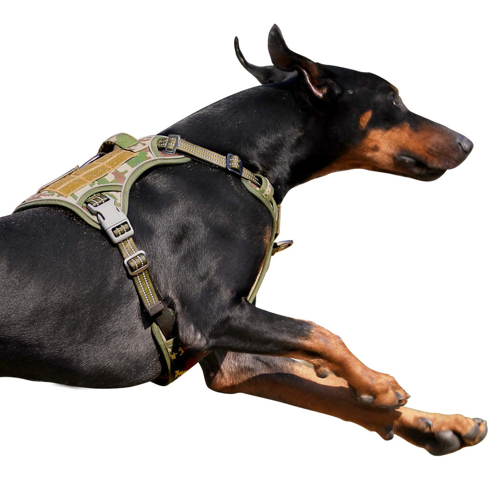 BUMBIN Tactical Dog Harness front view enables quick on/off with nesting buckle.