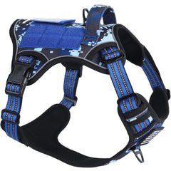 BUMBIN tactical dog harness small blue camo with no-pull design for easier walks.