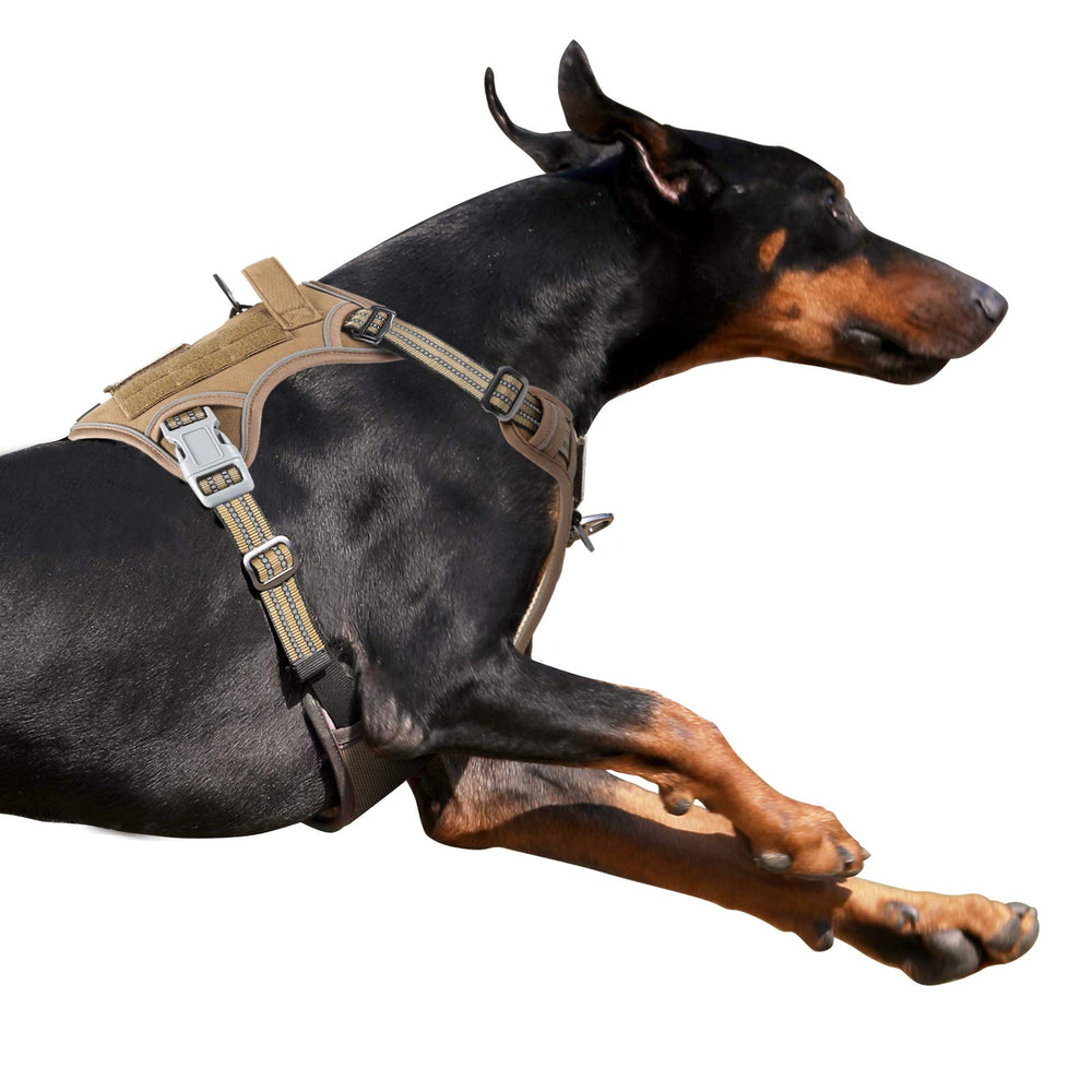 BUMBIN Tactical dog harness XL in brown on a large dog for no-pull training.