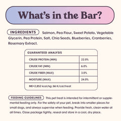 Bundle x Joy Ride & Vibe Salmon Jerky closeup shows real salmon as first ingredient for dogs.