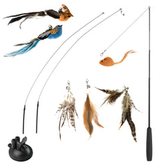 BURCHLIFE interactive bird-toy wand base in action, engaging activity for cats