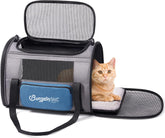 BurgeonNest cat carrier under-seat view demonstrates airline-approved travel convenience.