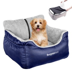 BurgeonNest dog car seat blue front-angle view shows secure travel space