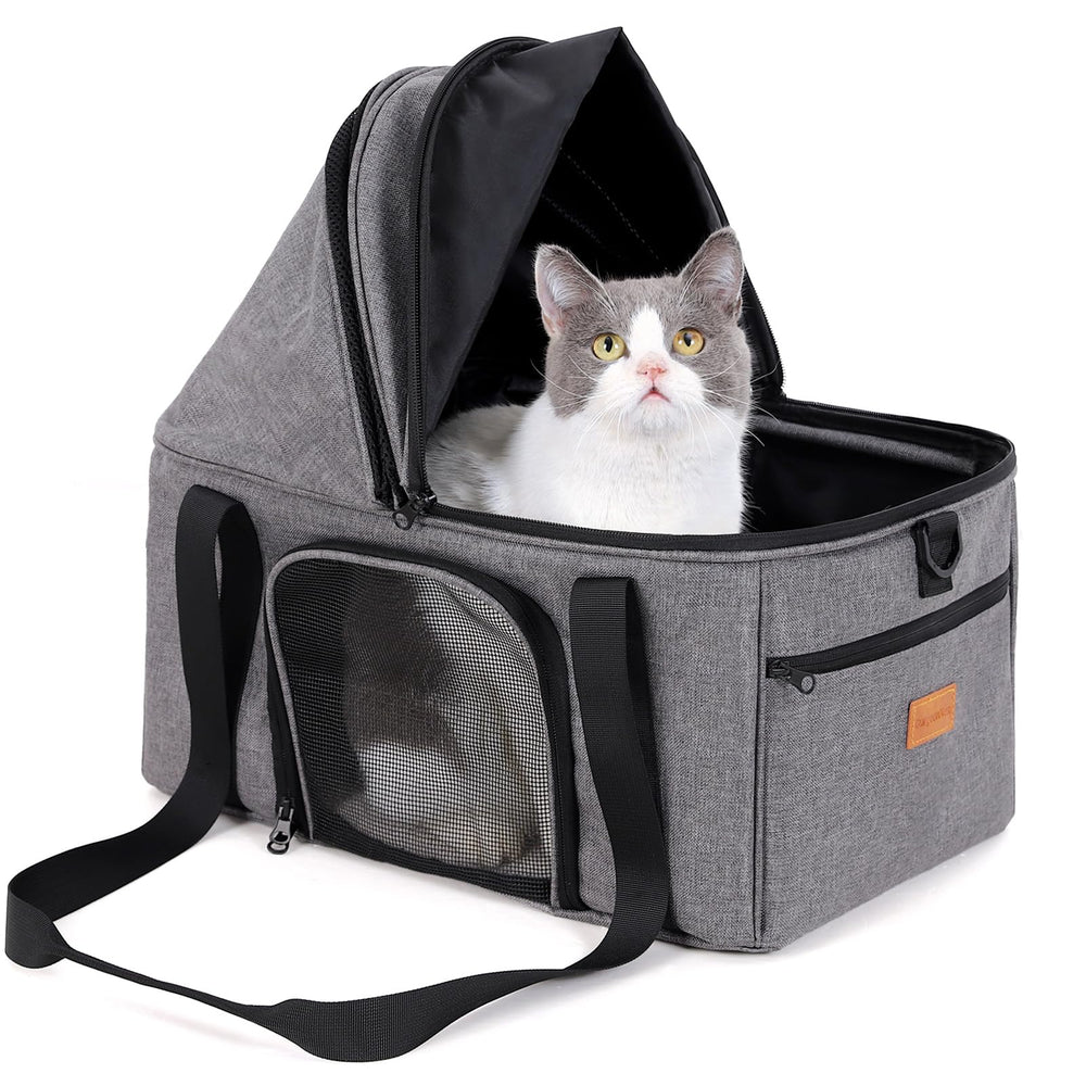 BurgeonNest top-expandable cat carrier front view highlights easy entry and ventilation.