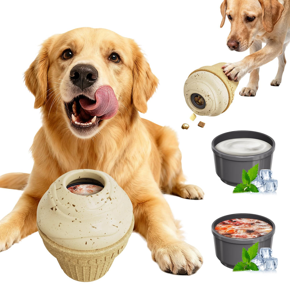 BURIESUR indestructible frozen-treat dispenser dog chew toy hero image showing durable enrichment during play