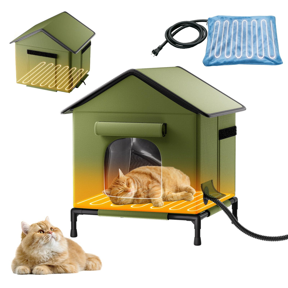 Butifoc heated outdoor cat house front view highlights sturdy winter refuge for outdoor cats.