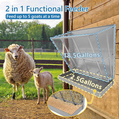 BUYYAH 2Pcs hay feeder goat detachable tray demonstrates convenient 2-in-1 use.