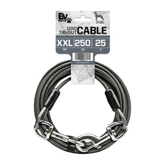 BV Dog Tie Out Cable 25ft with rotating clasp for tangle-free yard freedom.