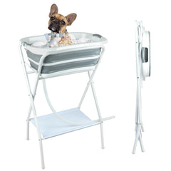 BWOGUE 2-in-1 portable dog bath tub elevated for easy grooming and back relief.