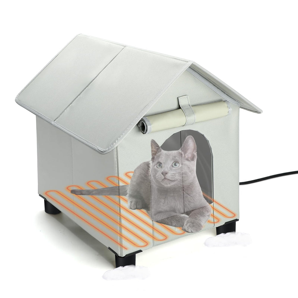 BWOGUE elevated heated cat house outdoors for winter warmth and shelter