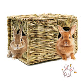BWOGUE extra large grass house rabbit front view demonstrates natural chew toy and nesting space.