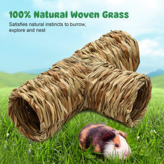 BWOGUE Hamster Grass Tunnel interior reveals natural grass texture for chewing and nesting.