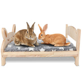 BWOGUE large wooden rabbit bed assembled, sturdy natural wood for shared pet lounging.