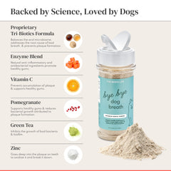 Bye Bye Dog Breath closeup showing fresh breath concept