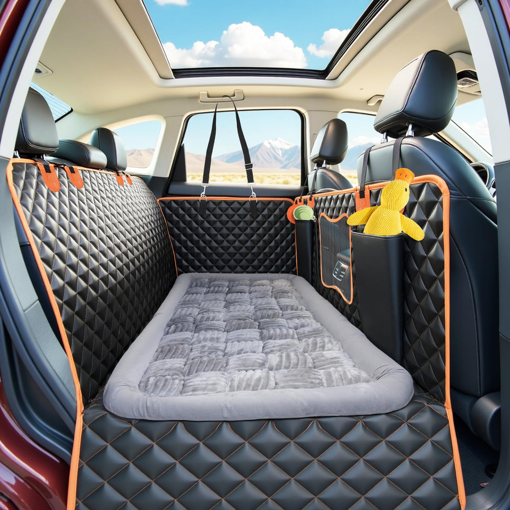 BYI Backseat Pet Bed Mat gray fabric close-up for plush, cozy lounging on trips