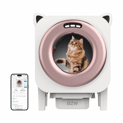 BZW self-cleaning litter box front angle in rose gold for multi-cat homes with low-maintenance benefits