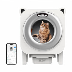 BZW self-cleaning litter box silver front view showing spacious chamber for multiple cats