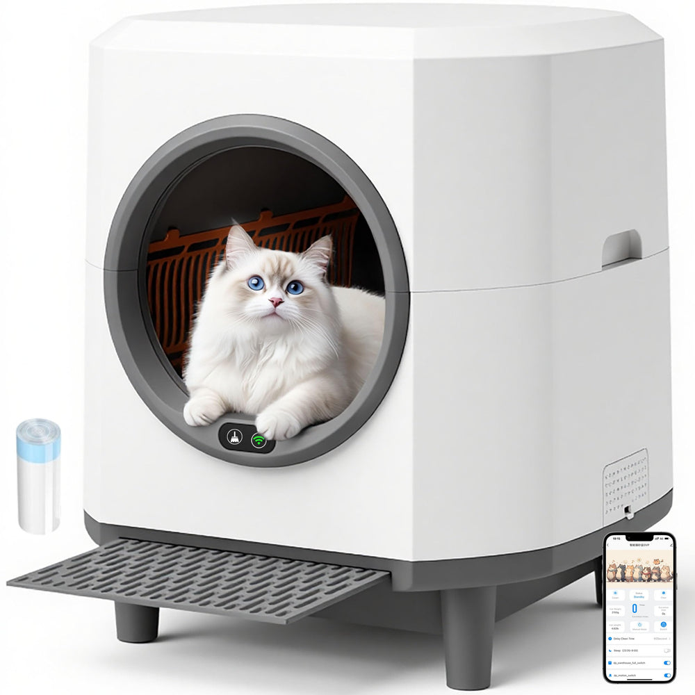 CABZOON self-cleaning litter box front view for multi-cat homes—efficient and modern design