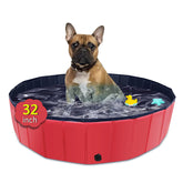 CACSPS foldable dog pool 32x8 red ready for backyard cooling and pet play