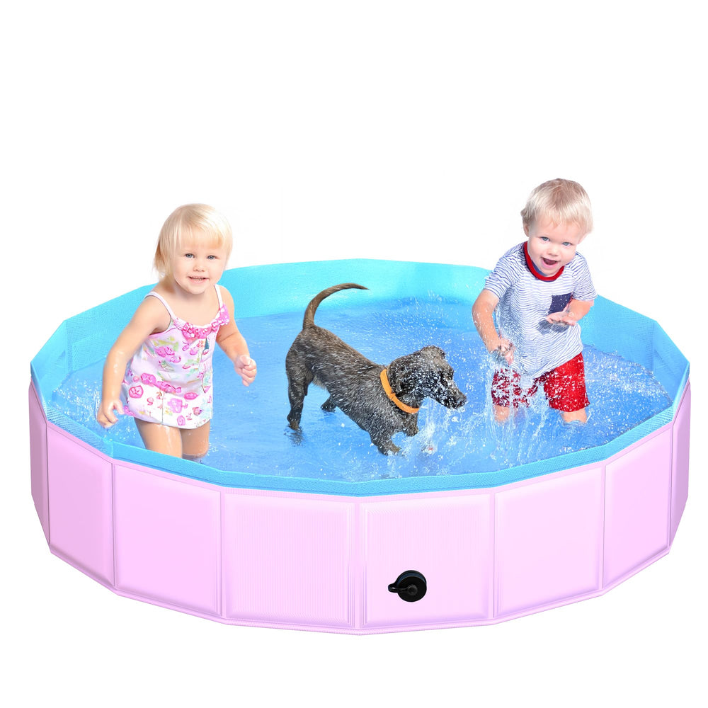 CACSPS foldable dog pool 63x12 pink prepared for quick setup and outdoor use