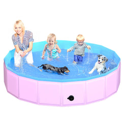 CACSPS foldable dog pool 87x12 open design for portable outdoor water play.